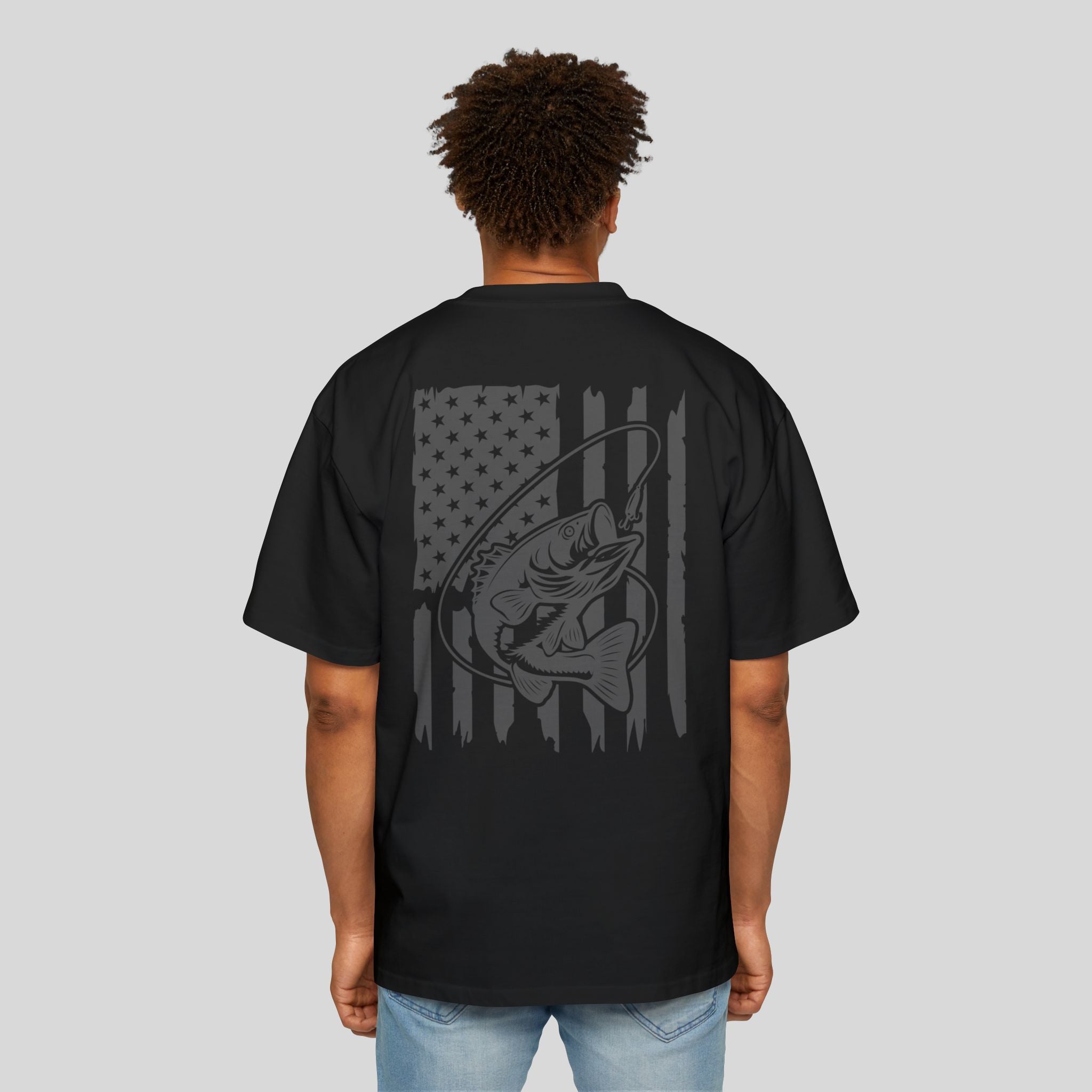 Men’s Oversized Bass Fishing American Flag Tee